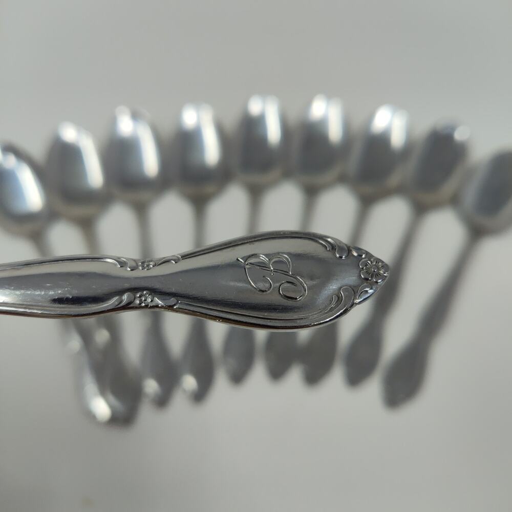 10X Tsp Customcraft cus11 Stainless Teaspoons Floral w Monogram B